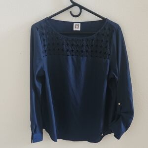 Anne Klein Navy Blouse with Geometric Detail